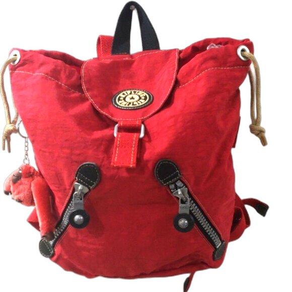 Kipling Red Nylon Backpack w/ Monkey Keychain & Adjustable Strap - 13"x12"x4" - Picture 1 of 9